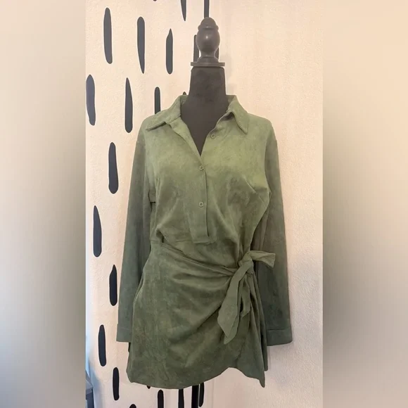 NWT - Fashion Nova “Working Hard” Suede Wrap Mini Dress – Green 💚 - Picture 4 of 7